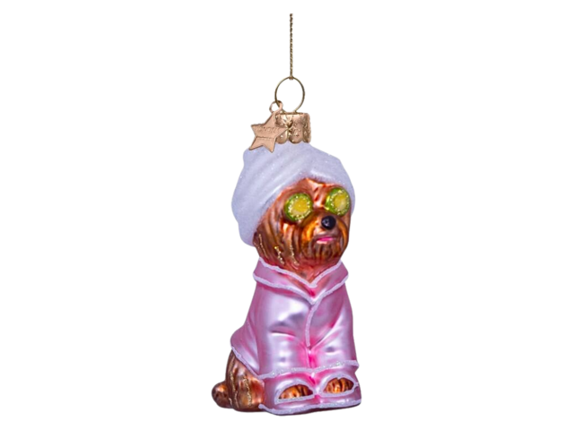 Vondels Weihnachtsanhänger Glas SELFCARE HUND pink 75097