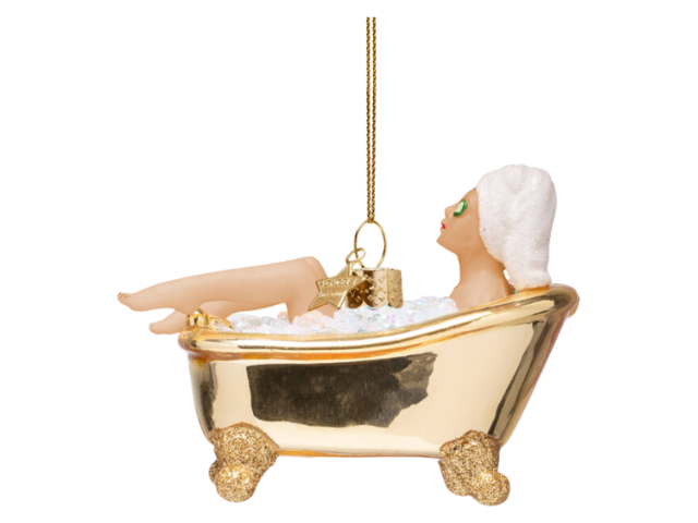 Vondels Weihnachtsanhänger Glas FRAU IN GLÄNZENDER GOLD BADEWANNE gold 74807 1