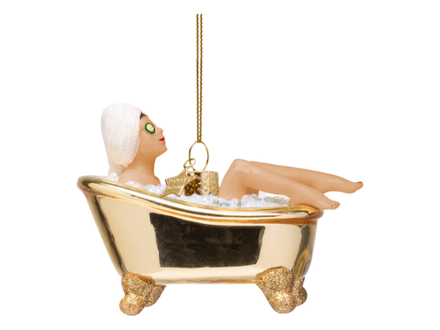 Vondels Weihnachtsanhänger Glas FRAU IN GLÄNZENDER GOLD BADEWANNE gold 74807 2