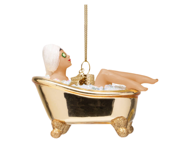 Vondels Weihnachtsanhänger Glas FRAU IN GLÄNZENDER GOLD BADEWANNE gold 74807 2