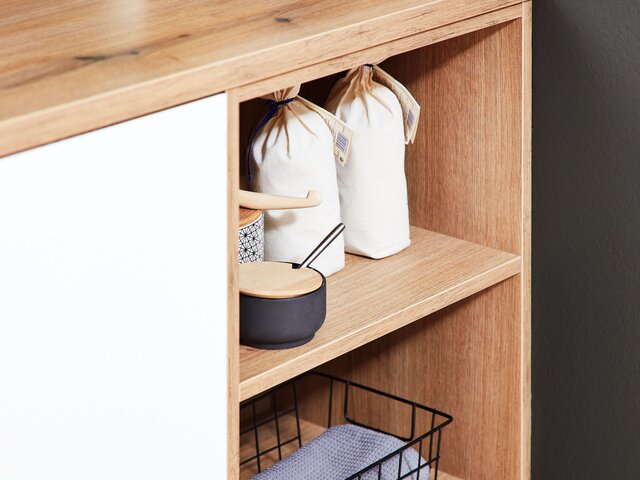 Interliving Einbauküche softmattweiß Vulkaneiche 76795 4