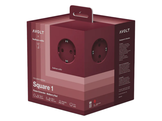Avolt x Bauhaus Mehrfachsteckdose Square 1 Mulberry Red 97648 2
