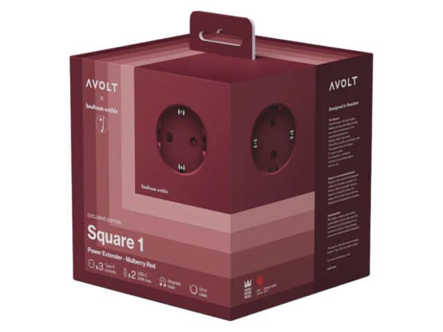Avolt x Bauhaus Mehrfachsteckdose Square 1 Mulberry Red 97648 2
