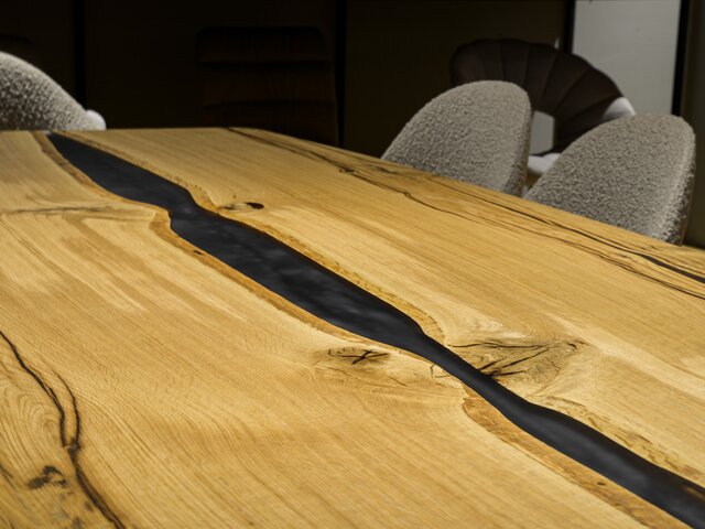 Dreikant Esstisch Eiche Epoxidriver metallic grau/transparent satiniert 71459 2