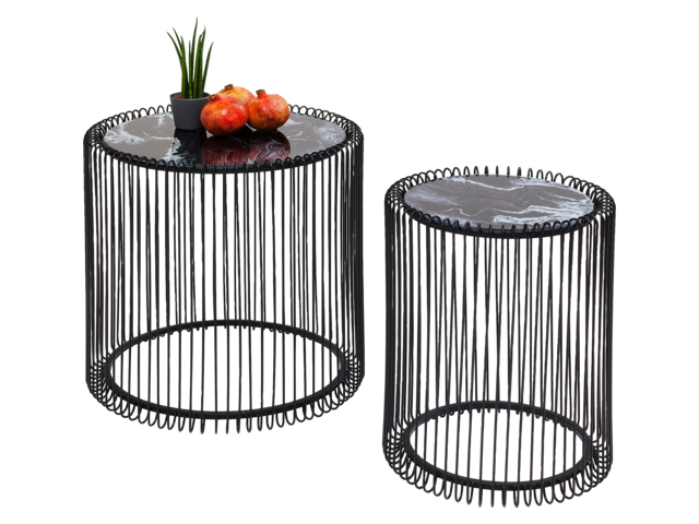 Kare Beistelltisch Wire Glas Marble Schwarz 44cm(2/Set) 64555