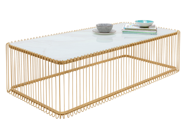 Kare Couchtisch Wire Glas Marble Weiß 145x70cm 64560 1