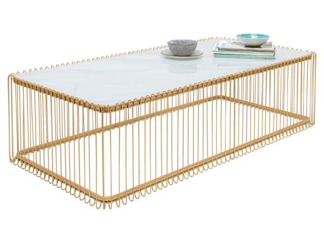Kare Couchtisch Wire Glas Marble Weiß 145x70cm 64560