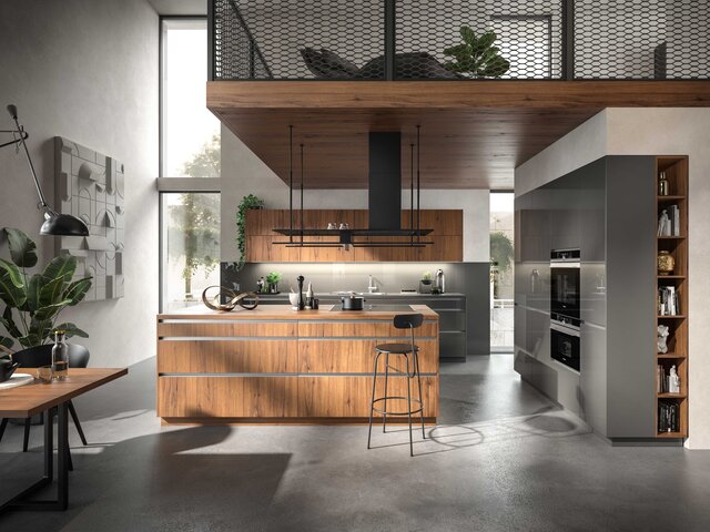 föger Einbauküche  lavagrau hochglanz / Alteiche natur 76053 1