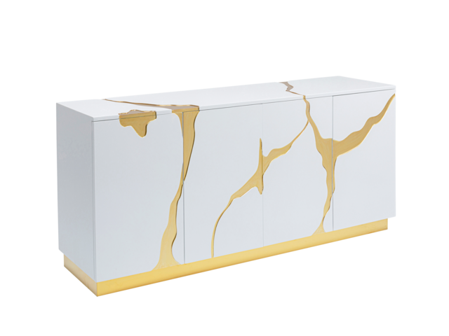 Kare Sideboard Cracked Gold/Weiß 1