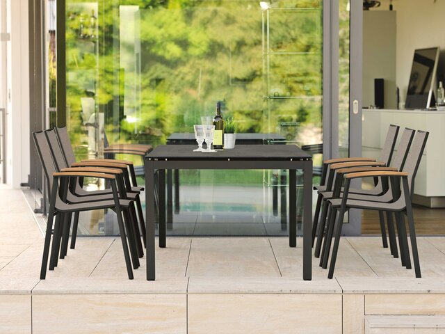 Stern Stapelsessel New Top schwarz matt/Leinen grau 62373 9