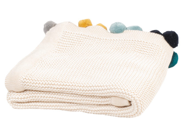 foeger Babydecke Transfer Pompom Baby Throw natur 45155 1